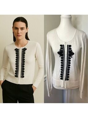 Attitude Cashmere Wool Blend Embroidered Cardigan XS